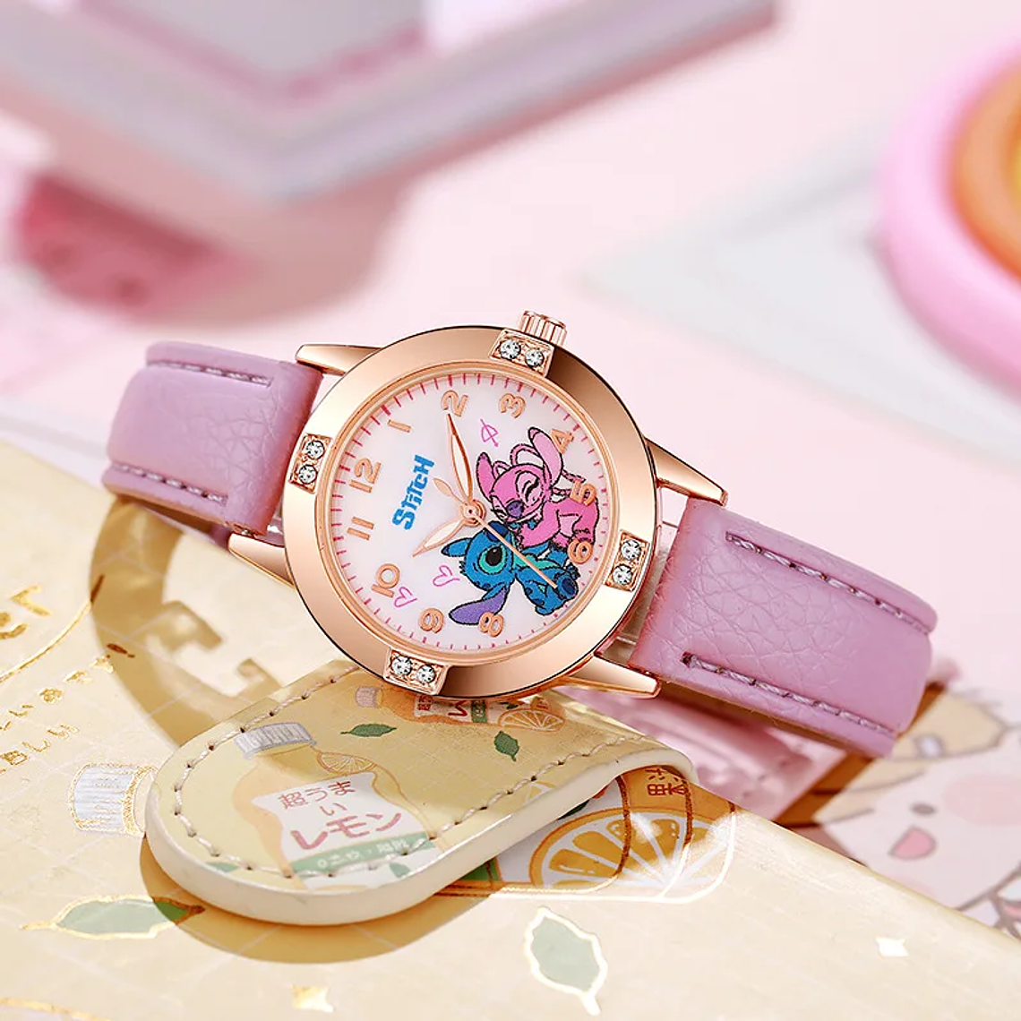 Disney Stitch Watch for Girls | Rhinestone Dial, Leather Strap | Water Resistant, Gift 3