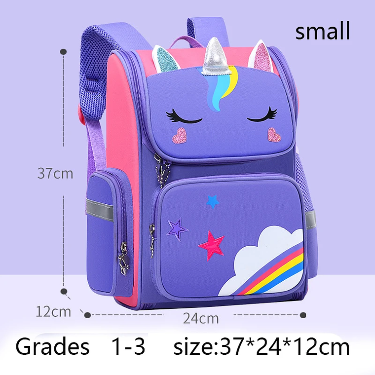 Mochila Escolar Unicórnio Grande Capacidade | Mochila Infantil Impermeável Kawaii para Meninas de 2 a 16 Anos | Com Detalhes Aplicados e Refletivos 8