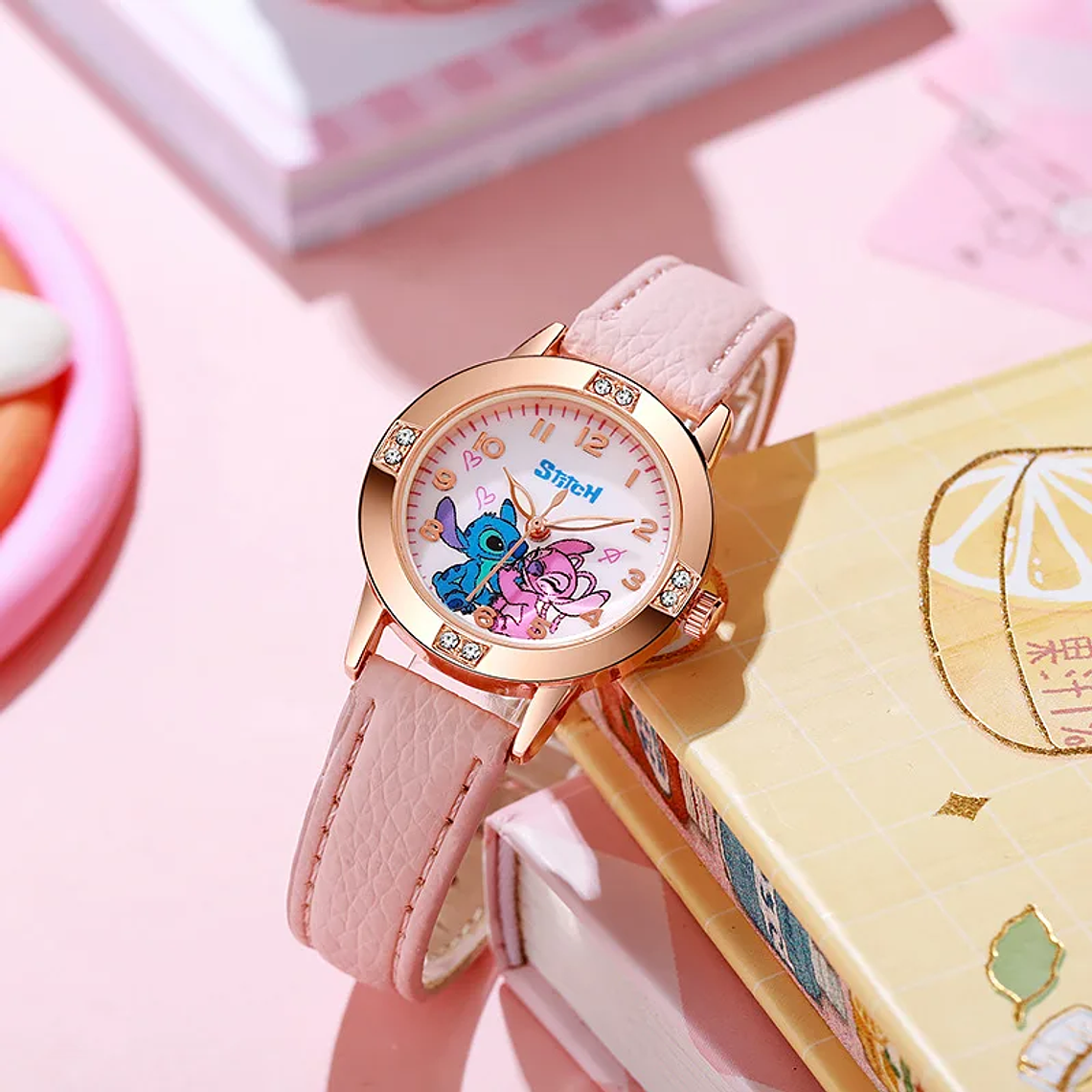 Disney Stitch Watch for Girls | Rhinestone Dial, Leather Strap | Water Resistant, Gift 4