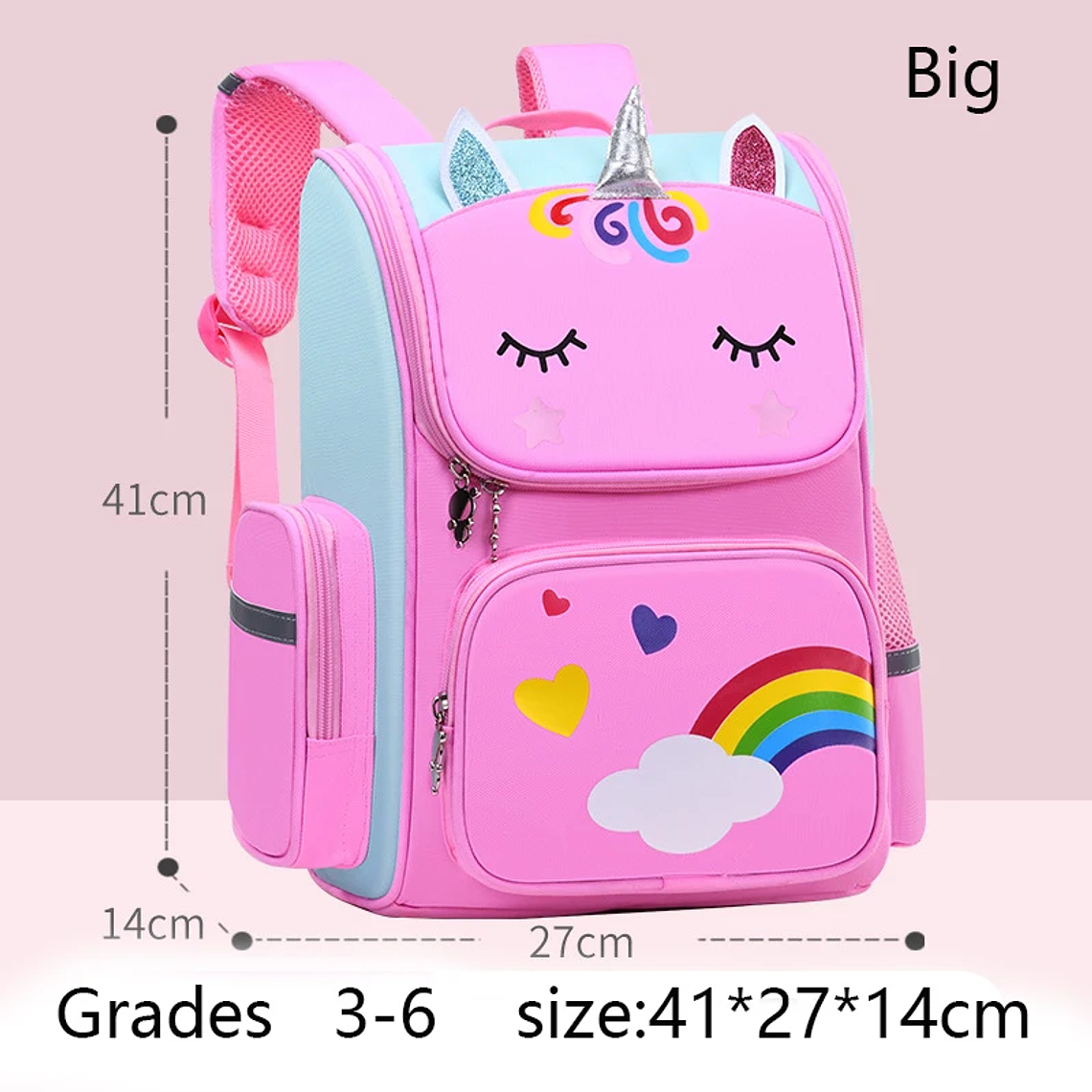 Mochila Escolar Unicórnio Grande Capacidade | Mochila Infantil Impermeável Kawaii para Meninas de 2 a 16 Anos | Com Detalhes Aplicados e Refletivos 10