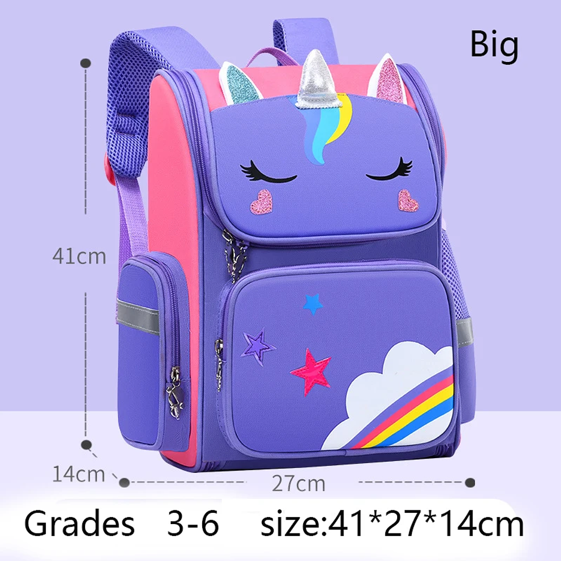 Mochila Escolar Unicórnio Grande Capacidade | Mochila Infantil Impermeável Kawaii para Meninas de 2 a 16 Anos | Com Detalhes Aplicados e Refletivos 11