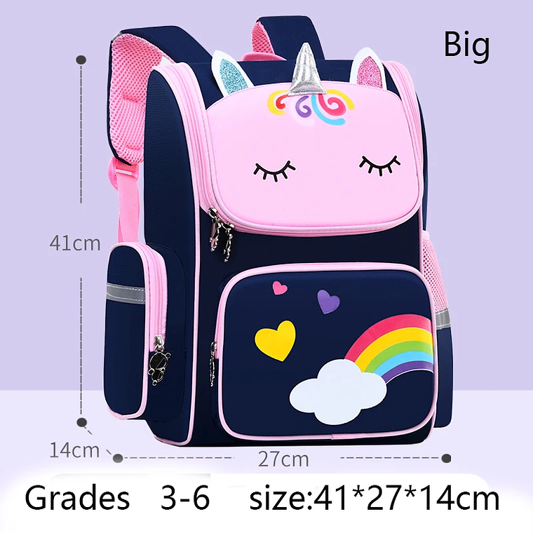 Mochila Escolar Unicórnio Grande Capacidade | Mochila Infantil Impermeável Kawaii para Meninas de 2 a 16 Anos | Com Detalhes Aplicados e Refletivos 12