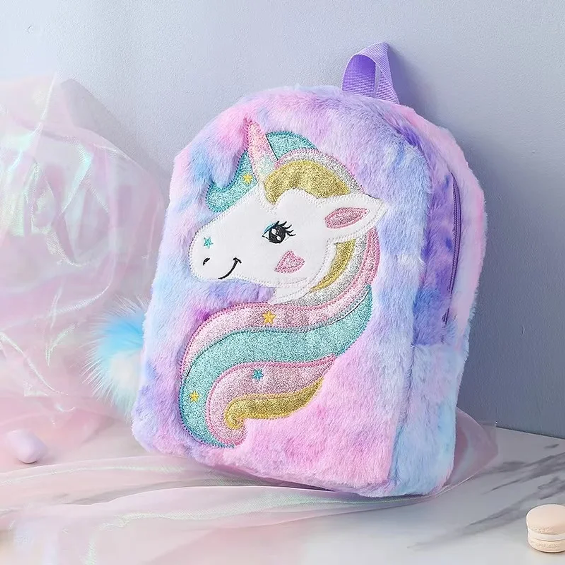 Mochila Infantil Unicórnio Tie-Dye | Mochila Escolar com Pelúcia e Grande Capacidade para Meninas | Impermeável e Fashion 7