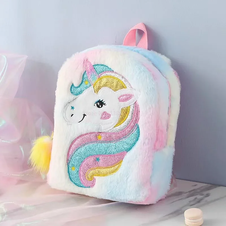 Mochila Infantil Unicórnio Tie-Dye | Mochila Escolar com Pelúcia e Grande Capacidade para Meninas | Impermeável e Fashion 8