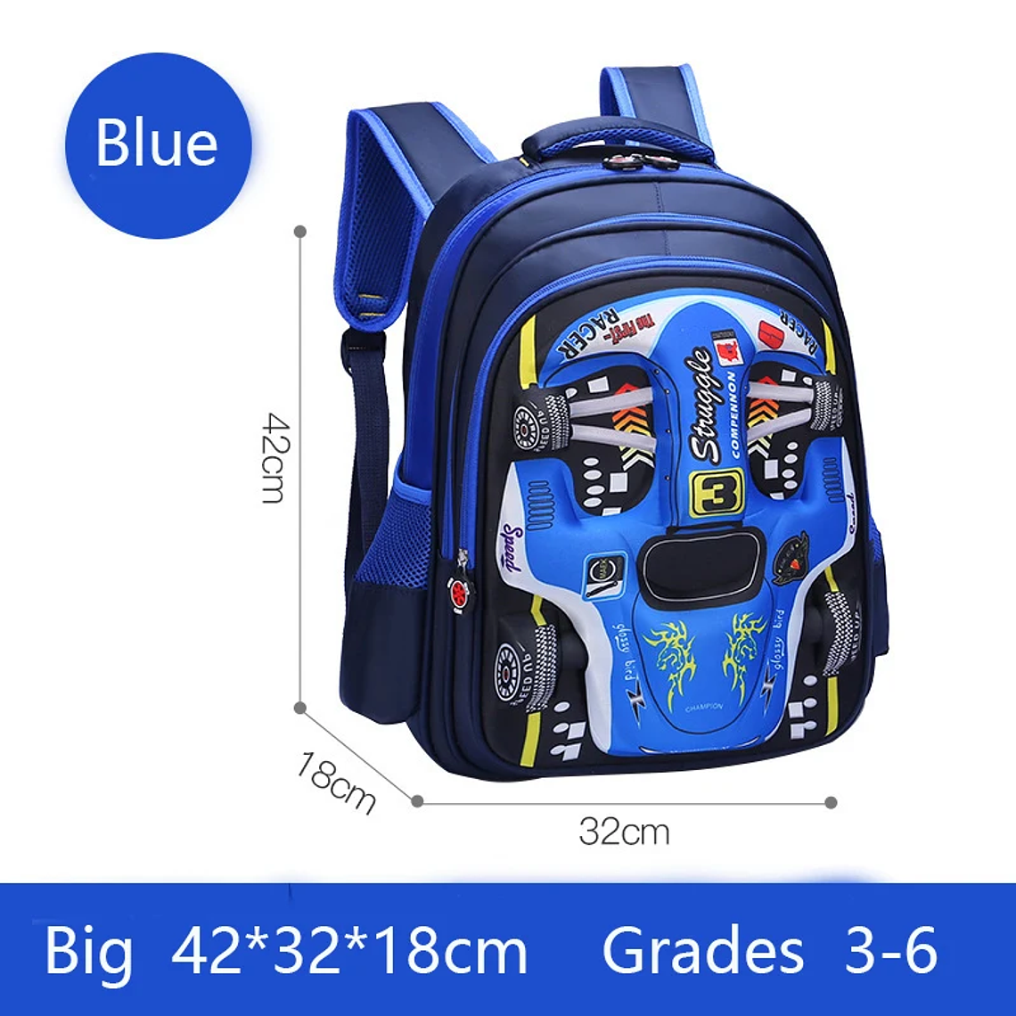 Mochila Infantil 3D para Carro | Mochila Escolar Leve e Impermeável para Crianças | Pré-Escola e Jardim de Infância - Cores Azul e Vermelho 12