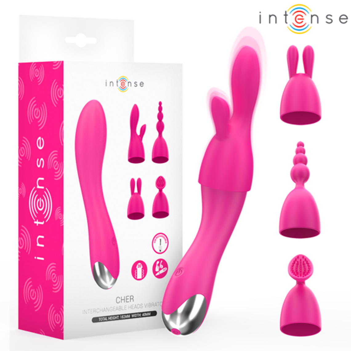 Cher - Vibrador com 4 Cabeças Intercambiáveis | 20 Padrões de Vibração, Silicone Macio | Resistente à Água 1