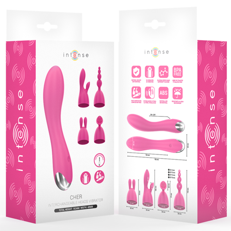 Cher - Vibrador com 4 Cabeças Intercambiáveis | 20 Padrões de Vibração, Silicone Macio | Resistente à Água 7