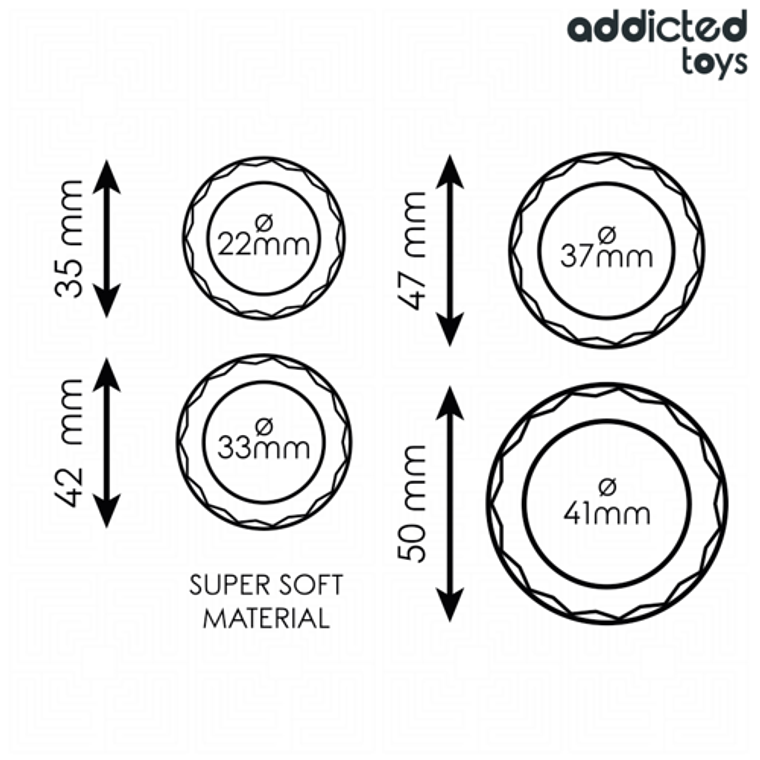 Conjunto de 4 Anéis Penianos Texturizados Addicted Toys | Silicone Macio, 4 Tamanhos (22-41mm) | Para Prazer e Estímulo 5