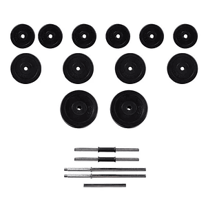 Conjunto de Barras e Halteres 30,5 kg | Kit Completo para Ginásio em Casa com 1 Barra, 2 Halteres e 12 Discos