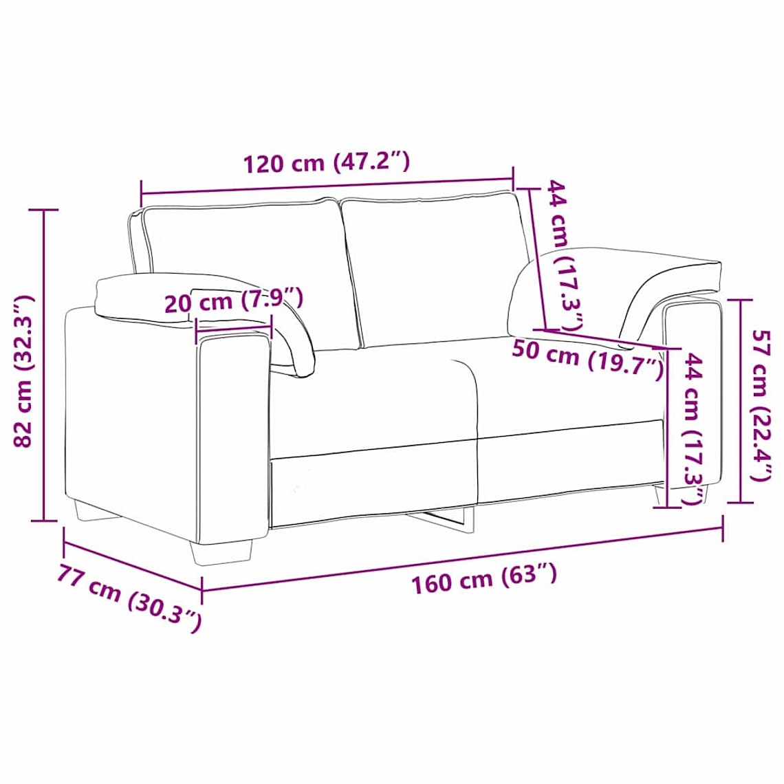 Sofá Bege Loveseat 160 cm em Tecido de Linho | Sofá de 2 Lugares Moderno e Respirável vidaXL 9