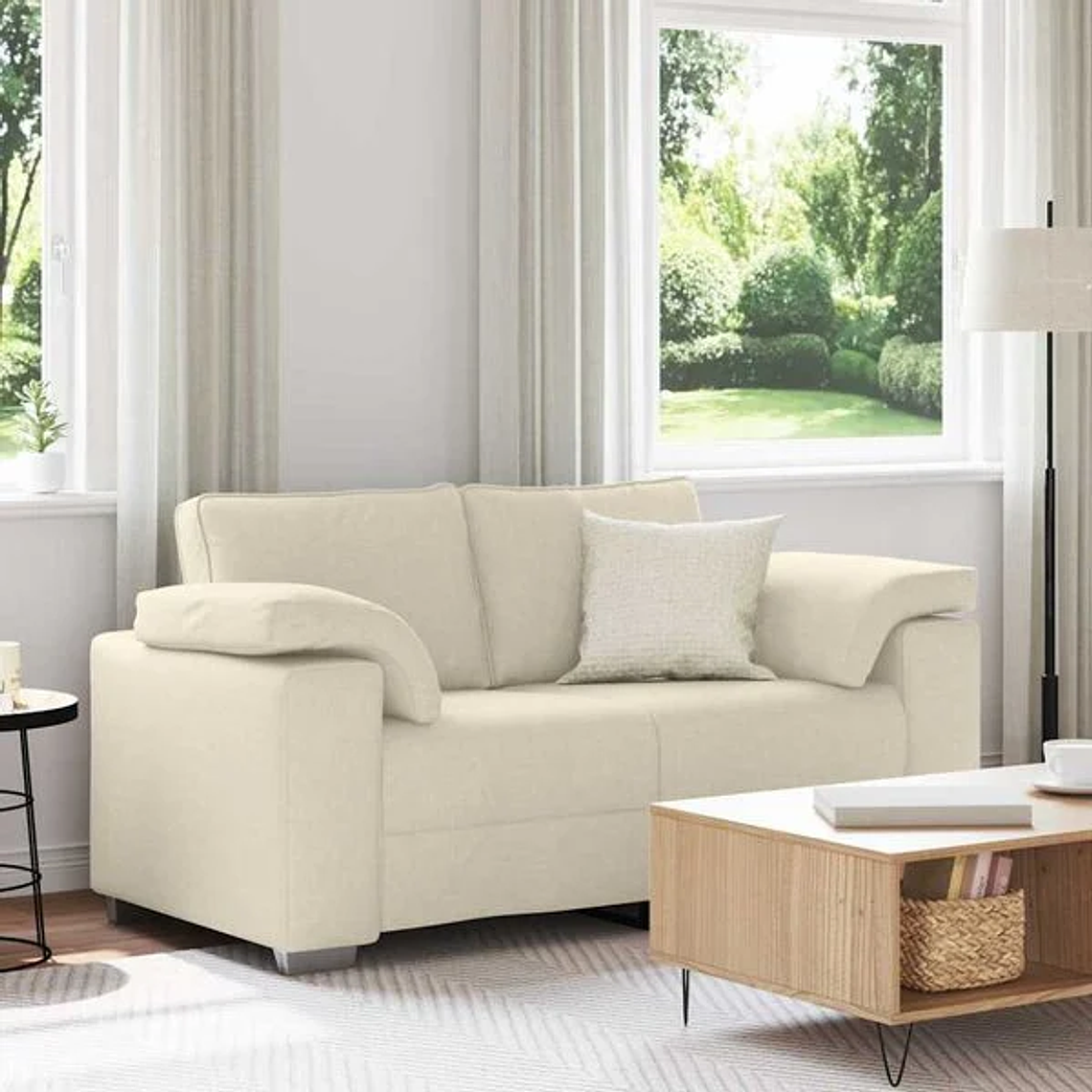 Sofá Bege Loveseat 160 cm em Tecido de Linho | Sofá de 2 Lugares Moderno e Respirável vidaXL 2