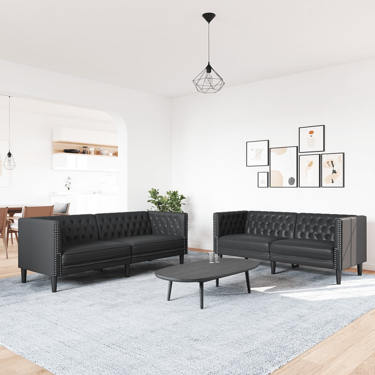 Conjunto de Sofás Chesterfield 2 Peças | Sofá de 2 e 3 Lugares em Couro Artificial Preto vidaXL 1