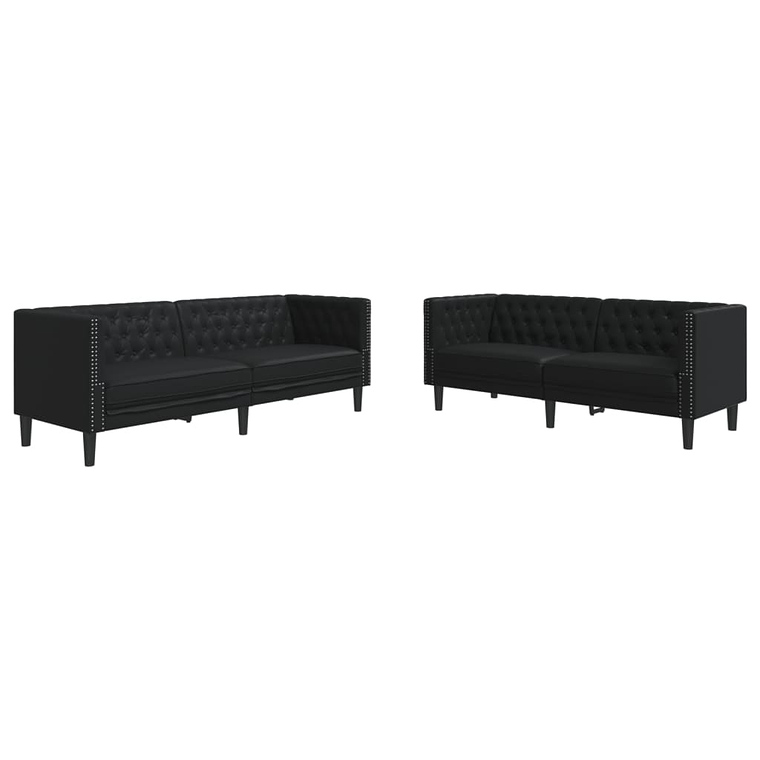 Conjunto de Sofás Chesterfield 2 Peças | Sofá de 2 e 3 Lugares em Couro Artificial Preto vidaXL 6