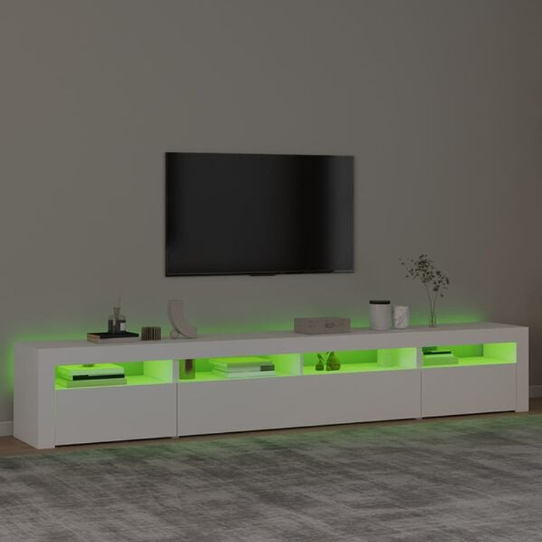 240 cm TV stand with RGB LED lights | Modern white TV cabinet with decorative lighting 4