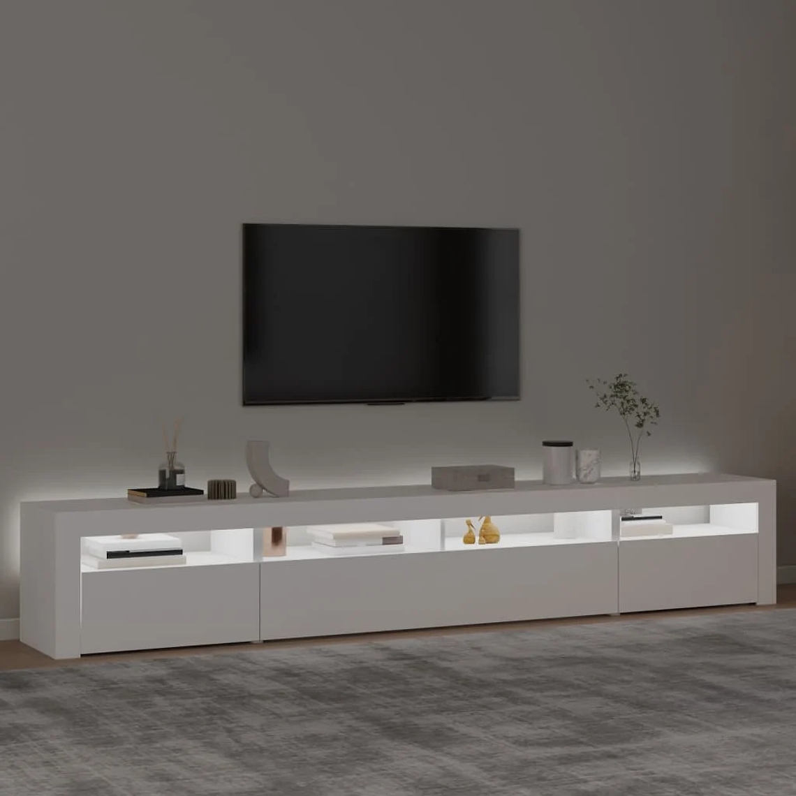 240 cm TV stand with RGB LED lights | Modern white TV cabinet with decorative lighting 3