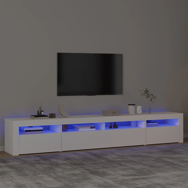 240 cm TV stand with RGB LED lights | Modern white TV cabinet with decorative lighting 1
