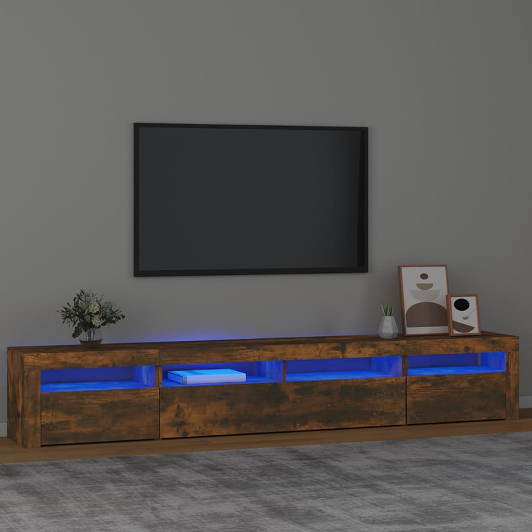 240 cm TV stand with RGB LED lights | Modern white TV cabinet with decorative lighting 16