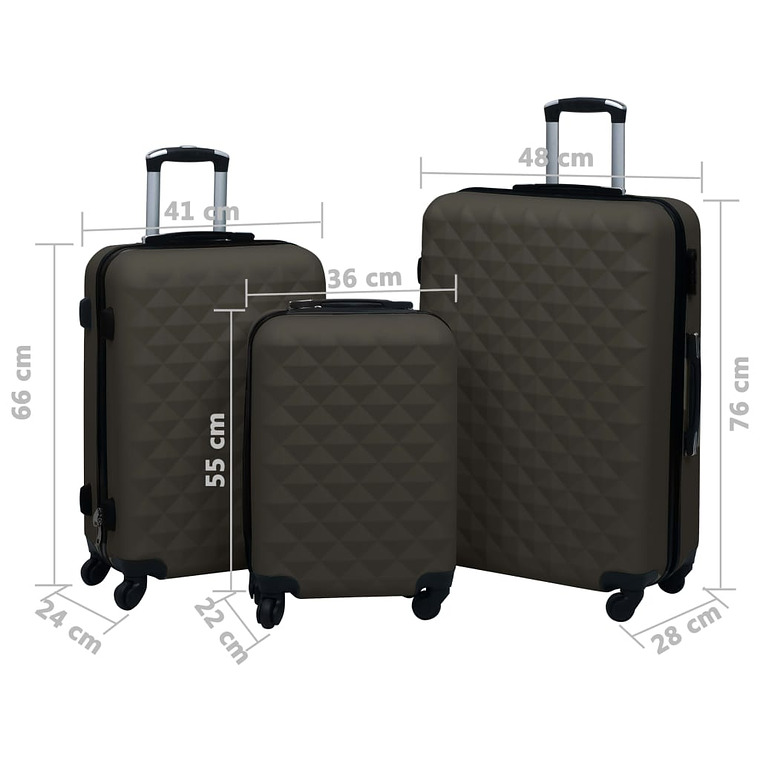 vidaXL 3-Piece Luggage Set | Rigid ABS Anthracite Trolleys (S, M, L) 8