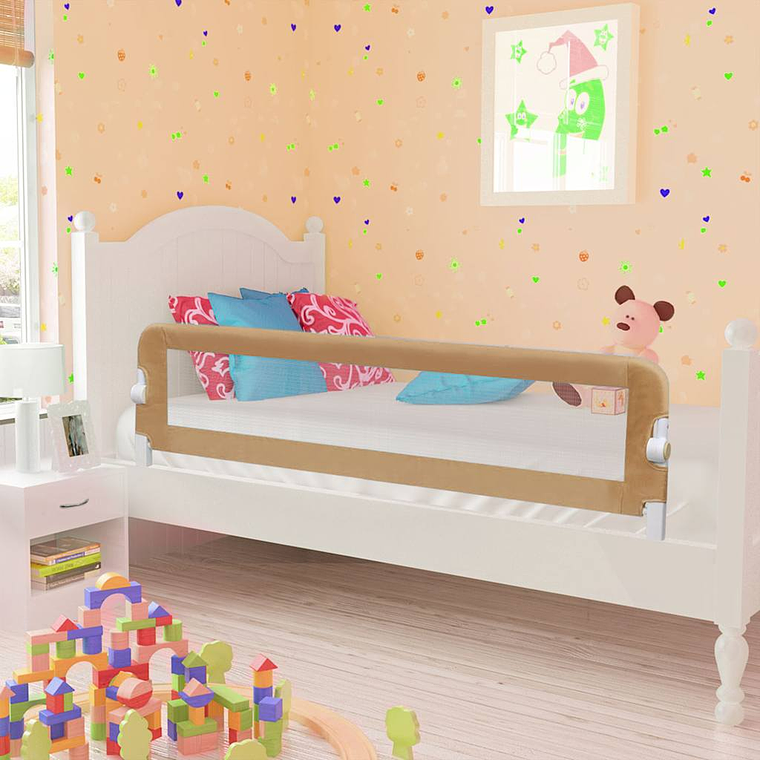 vidaXL Barra segur. cama infantil 150x42cm poliéster cinza-acastanhado 1