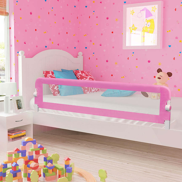 vidaXL Barra de segurança p/ cama infantil 180x42cm poliéster rosa 2