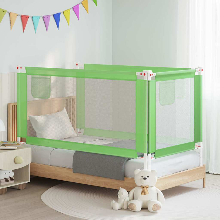 vidaXL Barra de segurança p/ cama infantil tecido 160x25 cm verde 1