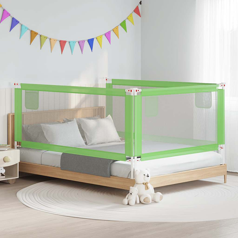 vidaXL Barra de segurança p/ cama infantil tecido 200x25 cm verde 1