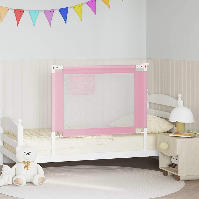 vidaXL Barra de segurança p/ cama infantil tecido 100x25 cm rosa 1