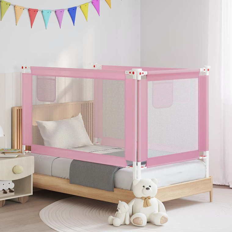 vidaXL Barra de segurança p/ cama infantil tecido 140x25 cm rosa 1