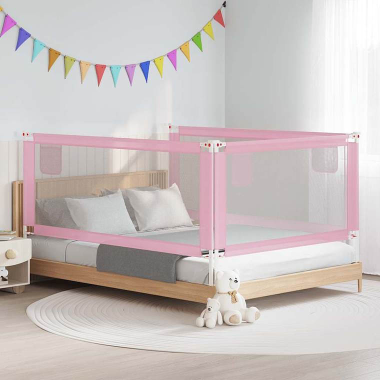 vidaXL Barra de segurança p/ cama infantil tecido 200x25 cm rosa 1