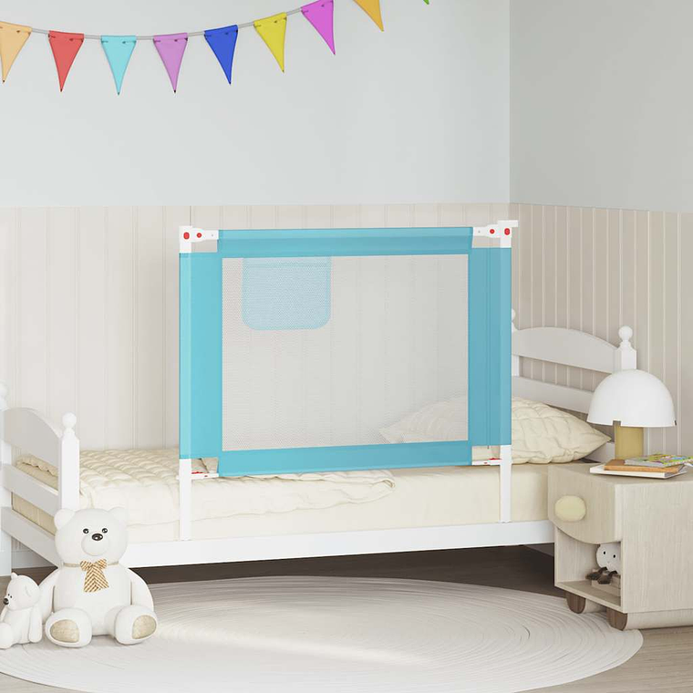 vidaXL Barra de segurança p/ cama infantil tecido 100x25 cm azul 1