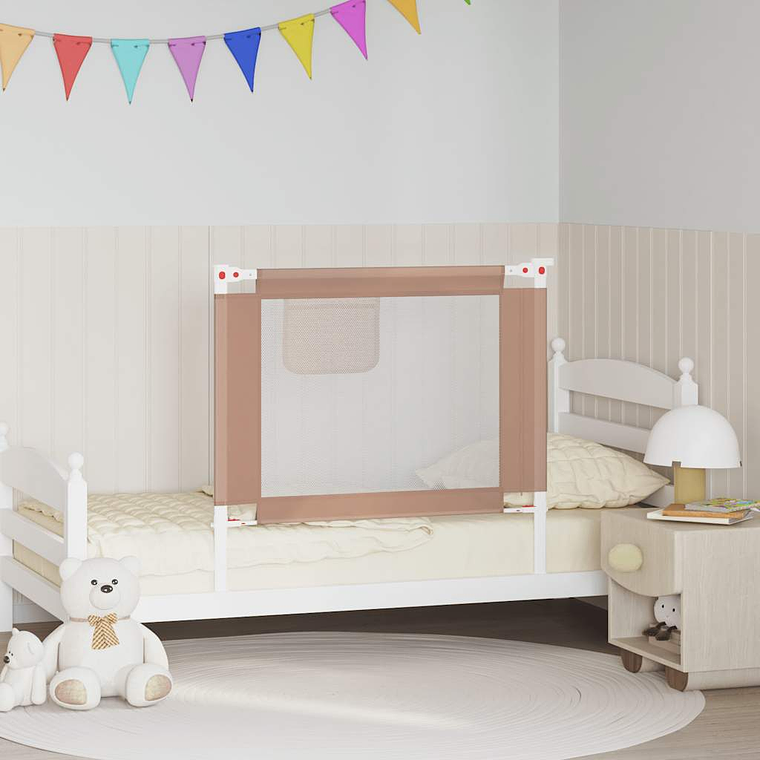 vidaXL Barra segur. p/ cama infantil tecido 90x25 cm cinza-acastanhado 1