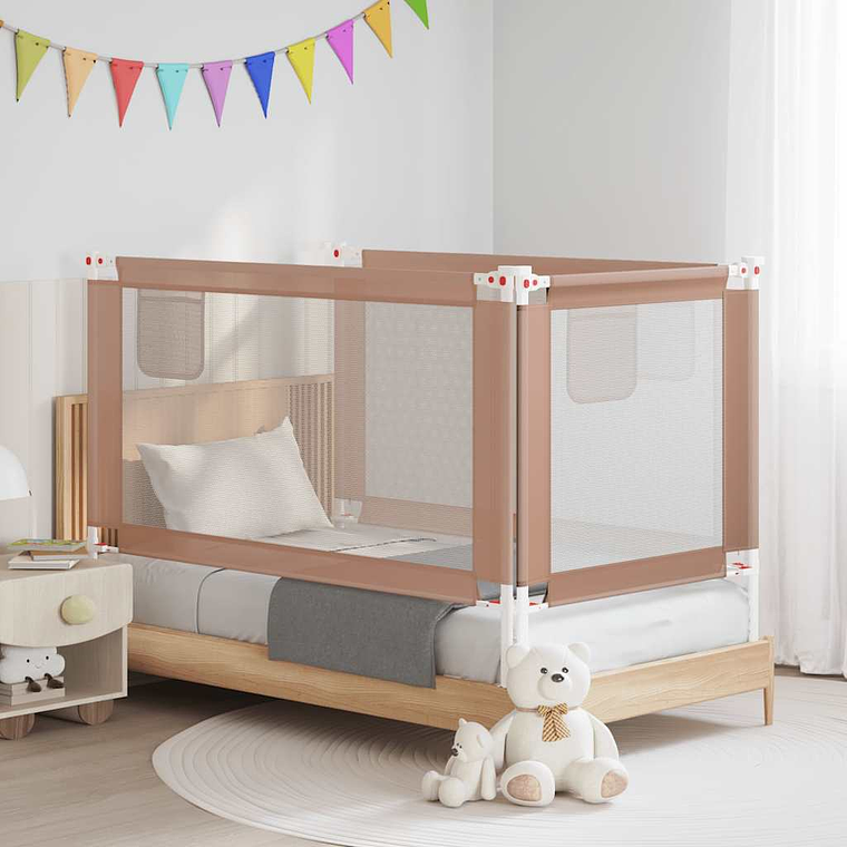 vidaXL Barra segur. p/ cama infantil tecido 140x25cm cinza-acastanhado 1