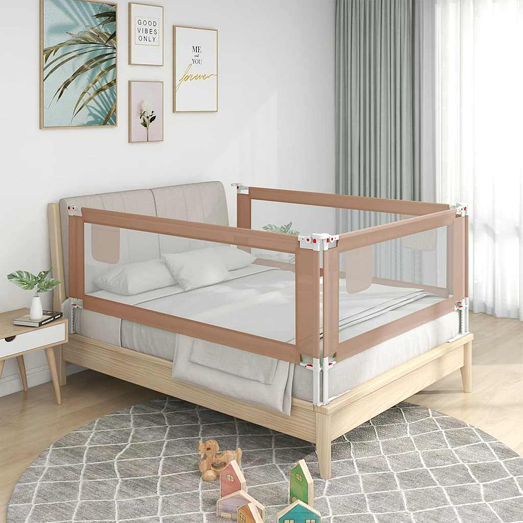 vidaXL Barra segur. p/ cama infantil tecido 180x25cm cinza-acastanhado 1