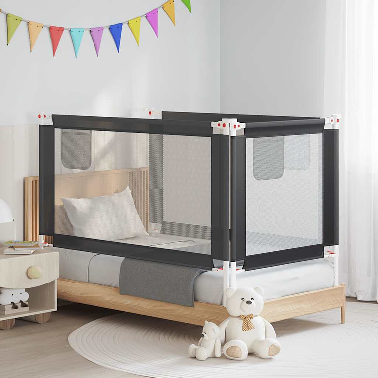 vidaXL Barra segurança p/ cama infantil tecido 150x25 cm cinza-escuro 1