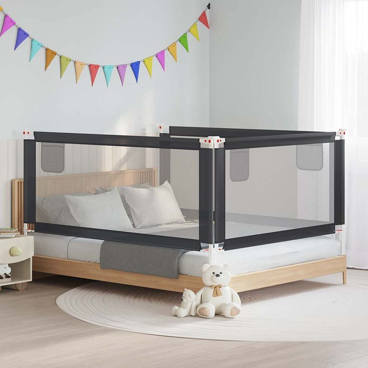 vidaXL Barra segurança p/ cama infantil tecido 190x25 cm cinza-escuro 1