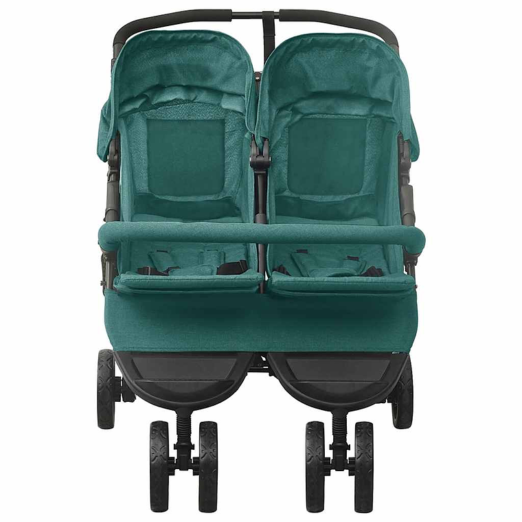 Green Steel Twin Stroller | Double, Reclining, and with Protective Canopy 2