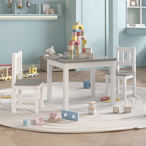 vidaXL 3 pcs conjunto mesa e cadeiras infantil MDF branco e cinzento
