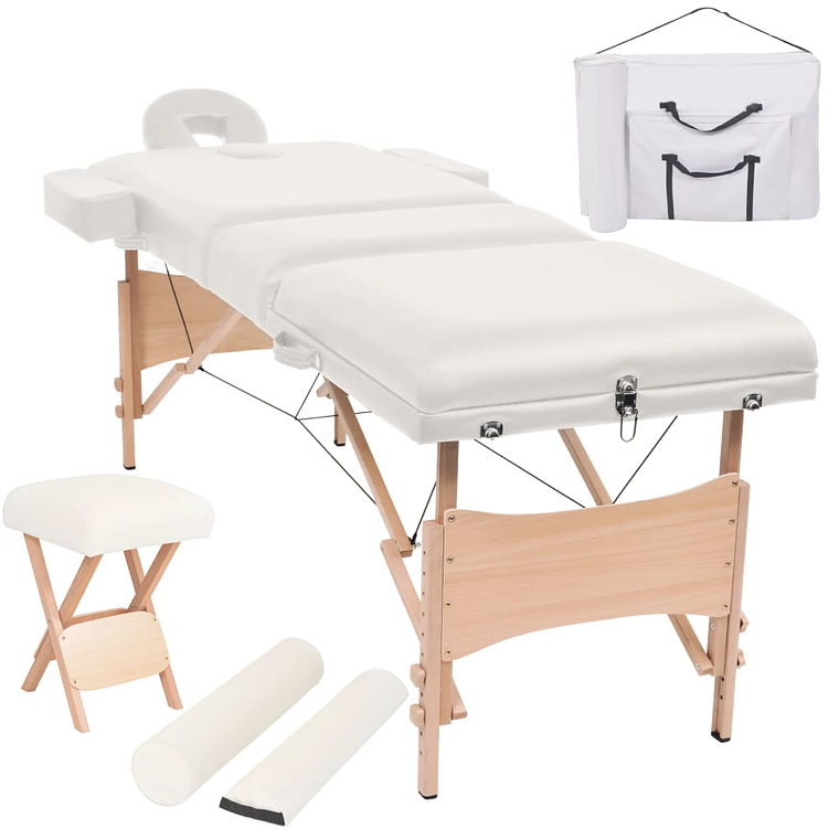 vidaXL Mesa massagem dobrável 3 zonas + banco 10 cm espessura branco 2