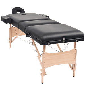 vidaXL Mesa massagem dobrável 3 zonas + banco 10 cm espessura preto