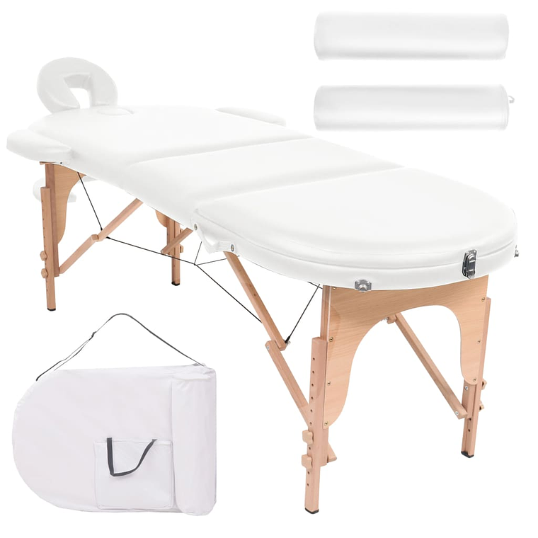 vidaXL Mesa de massagem dobrável c/ 2 rolos 4cm espessura oval branco 1