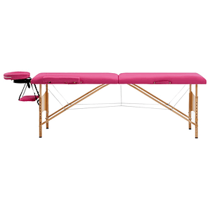 vidaXL Mesa de massagens dobrável 2 zonas madeira rosa