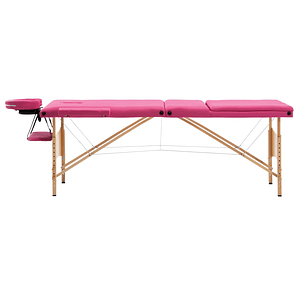 vidaXL Mesa de massagens dobrável 3 zonas madeira rosa