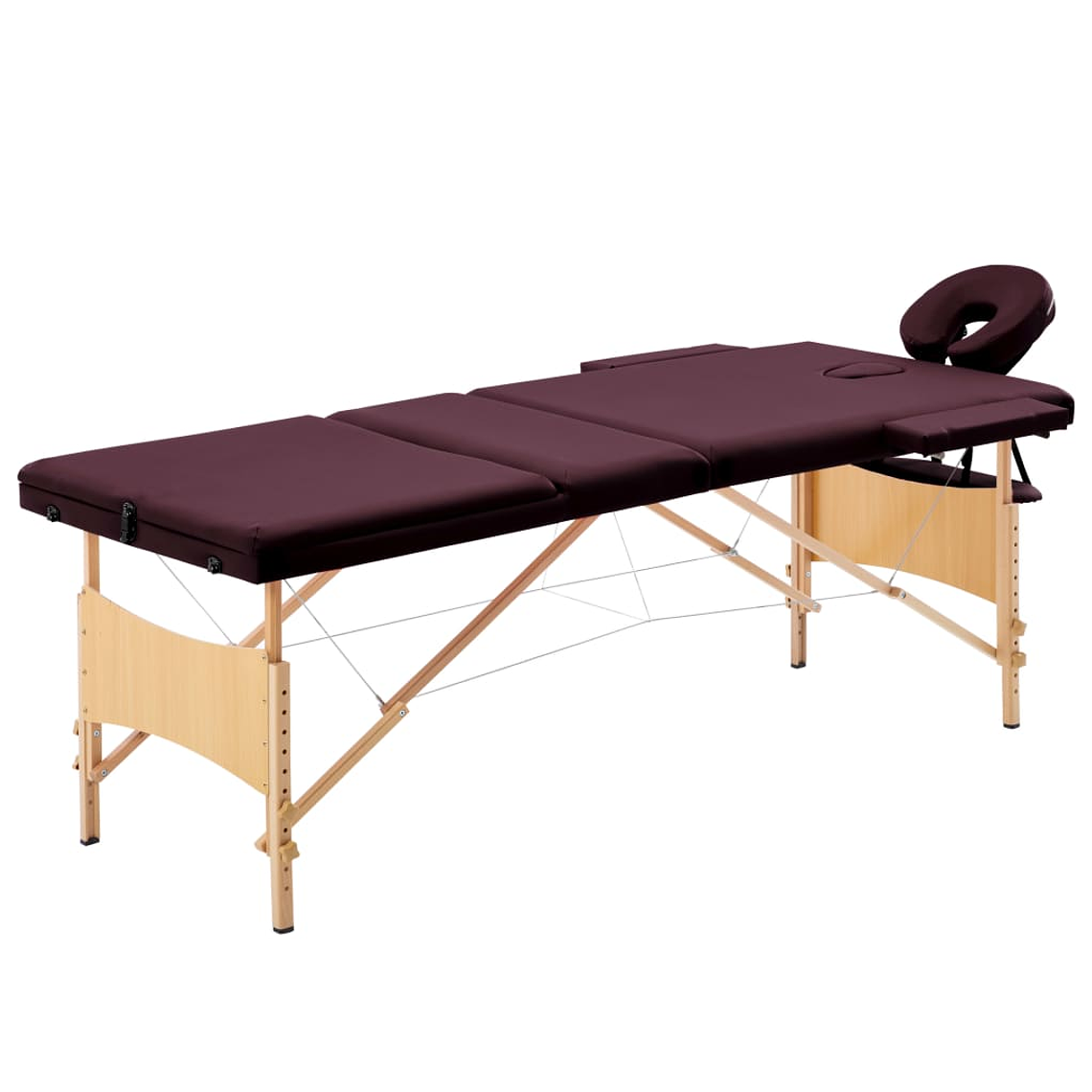 vidaXL Mesa de massagens dobrável 3 zonas madeira roxo tinto 1