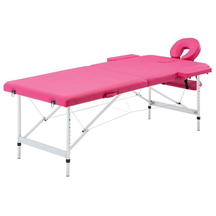vidaXL Mesa de massagens dobrável 2 zonas alumínio rosa 1