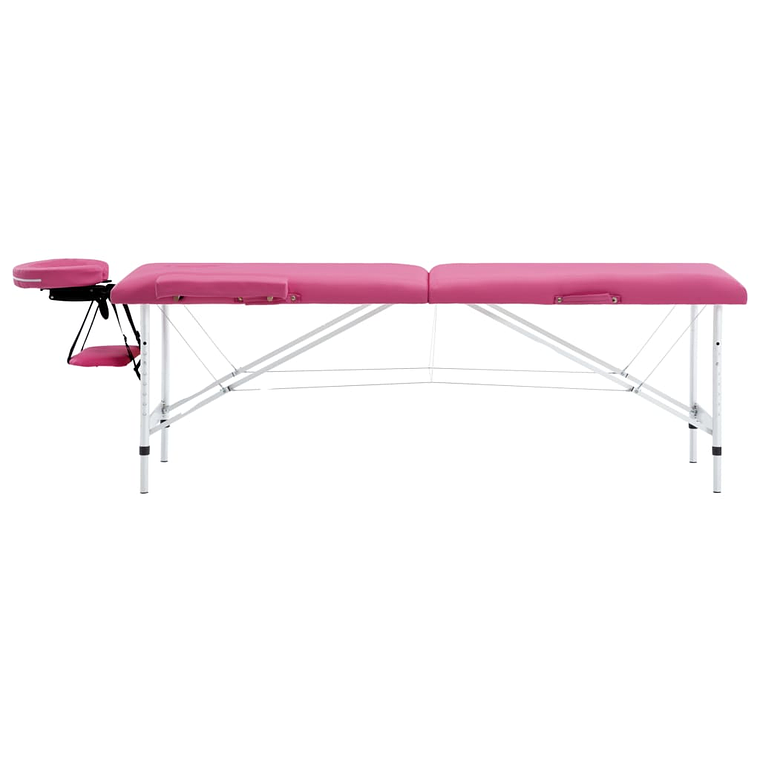 vidaXL Mesa de massagens dobrável 2 zonas alumínio rosa 2