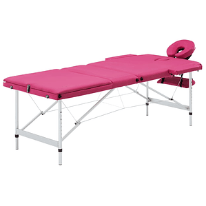 vidaXL Mesa de massagens dobrável 3 zonas alumínio rosa