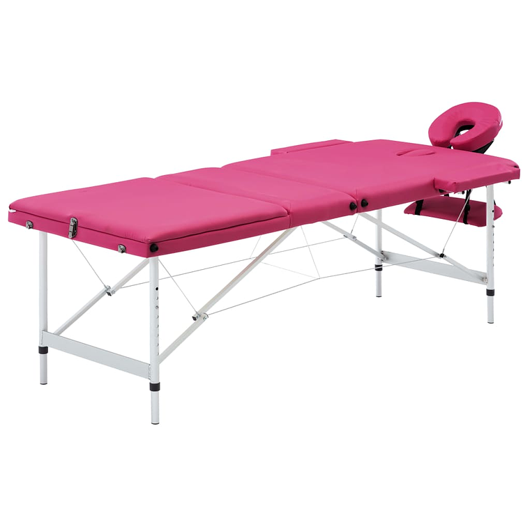 vidaXL Mesa de massagens dobrável 3 zonas alumínio rosa 1