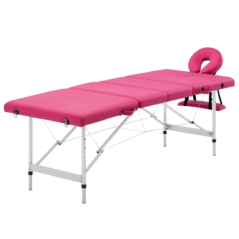 vidaXL Mesa de massagens dobrável 4 zonas alumínio rosa 2