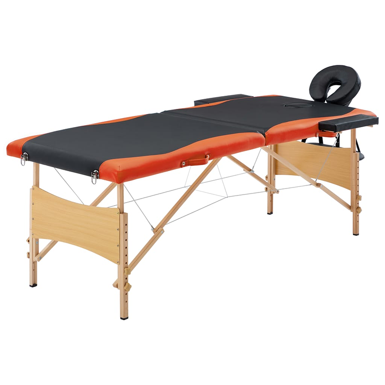 vidaXL Mesa de massagens dobrável 2 zonas madeira preto e laranja 2