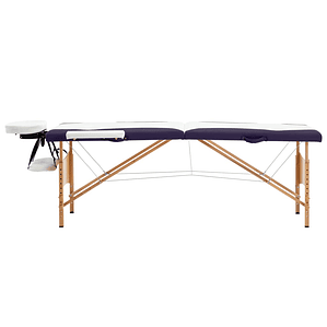 vidaXL Mesa de massagens dobrável 2 zonas madeira branco e roxo